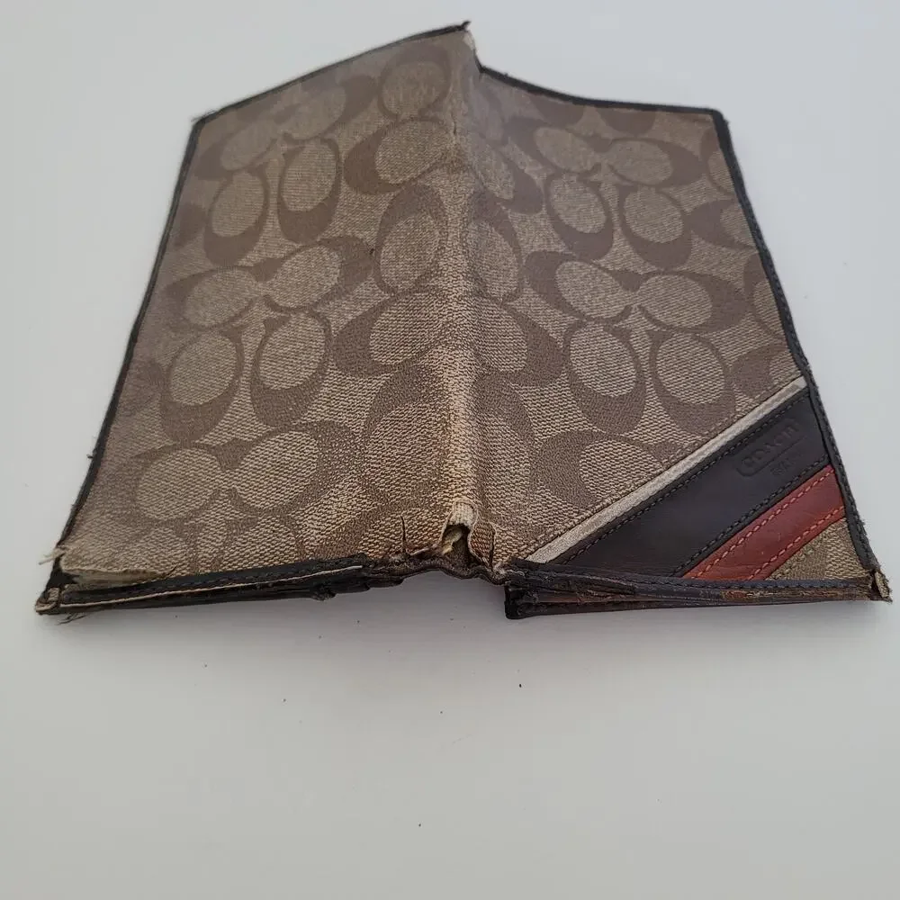 Coach Wallet Long Bifold Card Bill Coin Holder Vintage DAMAGED Fair‎ Brown Logo